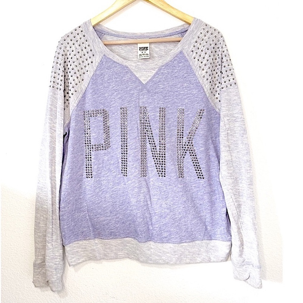 Victoria’s Secret Pink Bling Rhinestone Color Block Purple Long Sleeve Tee Top S